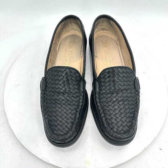Ferragamo Shoes - Salvatore Ferragamo Women Size 8 4A Black Woven Leather Loafer Slip On Flat Shoe